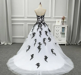 Strapless Beautiful White and Black Long Prom Dress Ball Gown Wedding Dress HZ0319