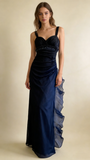 Dark Blue Straps Chiffon Vintage Long Party Dress Prom Gown HZ0319