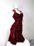 Retro Glitter Burgundy Spaghetti Strap 18th Birthday Party Dress Homecoming Dress HZ0319