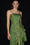 Grass Green Vintage Floral Dress Asymmetrical Hem Prom Dress HZ0319
