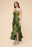 Grass Green Vintage Floral Dress Asymmetrical Hem Prom Dress HZ0319