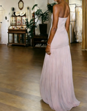 Light Pink Strapless Sheath Long Party Dress Wedding Guest Dress, HZ0319