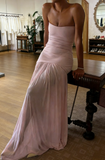 Light Pink Strapless Sheath Long Party Dress Wedding Guest Dress, HZ0319