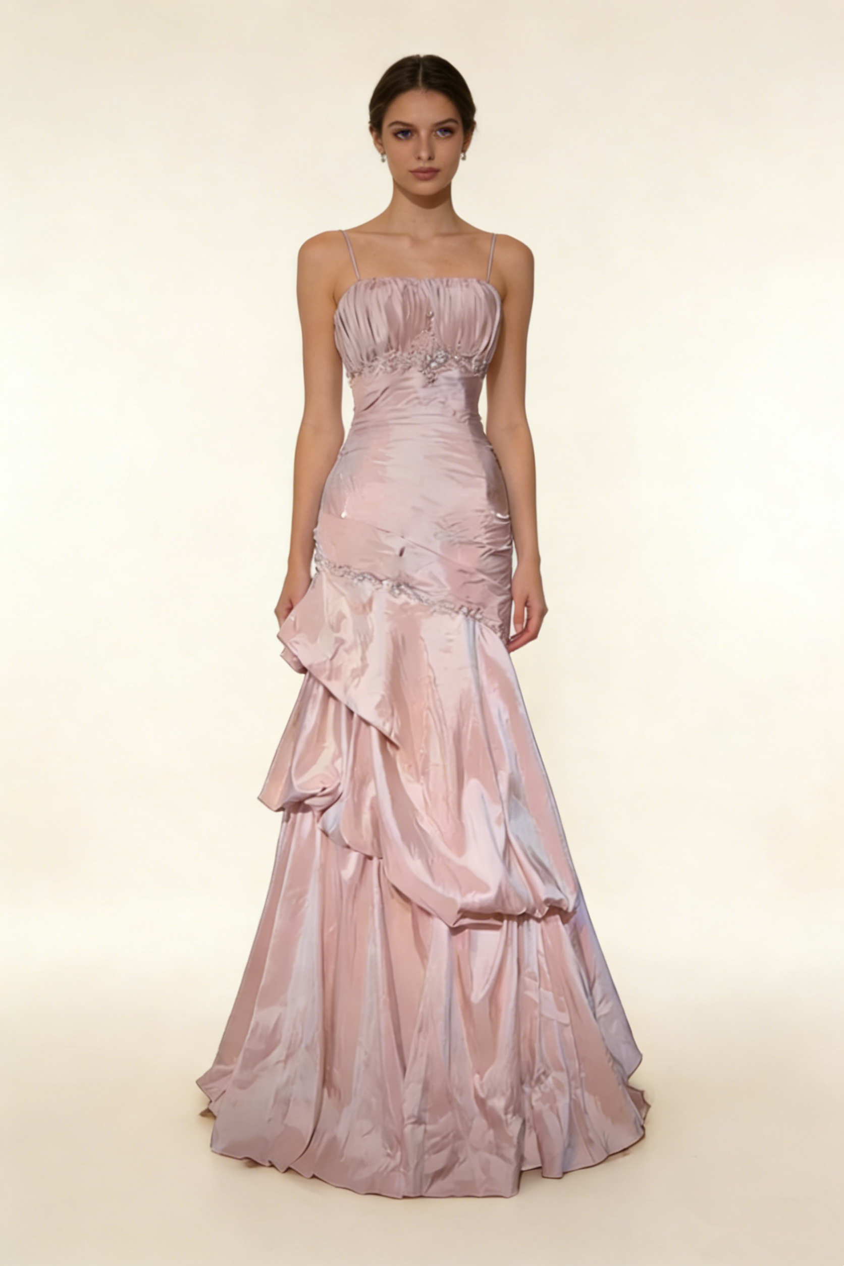 Light Pink Prom Dress Spaghetti Straps Mermaid Beading Vintage Long Party Dress Birthday Outfits, HZ0319