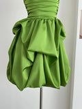 Simple Green Strapless Ruffled Hem Design A-line Mini Party Dress Homecoming Dress HZ0319