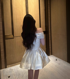 Elegant One Shoulder Lace Satin A-line Dress Mini Birthday Outfit HZ0319
