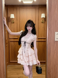 Cute V-neck lace Tiered Ruffle Mini Sweet 16 Dress Birthday Outfits Homecoming Dress HZ0319