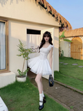 Cute Square Neckline Pleated Cascade Bubble Short Prom Dress Homecoming Dress Quinceanera HZ0319