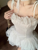Elegant Spaghetti Straps Sleeveless Tiered Lace Ballet Skirt Homecoming Dress with Handmade Flower HZ0319