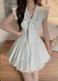 Pretty V-neck Lace-up Sleeveless Lace Tiered Pleated Homecoming Dress Party Dress HZ0319