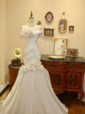 Elegant Strapless Sheath Mermaid Pleated Handmade Rose Wedding Dress Prom Dress Evening Dress HZ0319
