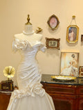 Elegant Strapless Sheath Mermaid Pleated Handmade Rose Wedding Dress Prom Dress Evening Dress HZ0319