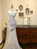 Gorgeous Strapless Embroider Flower Back Wraps Tulle Evening Dress Prom Dress Wedding Dress HZ0319