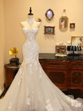Pretty Sweetheart Neckline Sheath Tulle Embroidered Mermaid Wedding Dress HZ0319