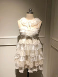 Pretty Spaghetti Straps Sweetheart Neckline Tiered Lace Organza Party Dress Homecoming Dress with Beading Bowknot HZ0319