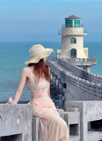 Seaside Spaghetti Straps Sheath Tulle Ruffle Long Dress Party Dress Women Dress Summer Dress HZ0319