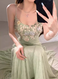Seaside Vacation Spaghetti Straps Handmade Flower Tulle Mermaid Long Skirt Quinceanera Dress Women Dress Summer Dress HZ0319
