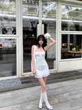 Cute A Line Spaghetti Straps Lace-up Flower Sheath Seaside Mini Skirt Homecoming Dress Party Dress HZ0319