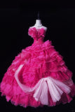 Gorgeous Strapless Handmade Rose Crystal Tiered Ruffle Ball Gown Birthday Party Prom Dress Evening Dress HZ0319