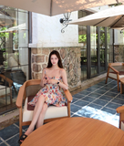 Sweet A Line Spaghetti Straps Printing Tulle Short Summer Seaside Dress Vacation Dress Women Dress HZ0319