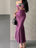 Pretty Short Sleeve Sheath Fold Ankle Length Mermaid Dress Summer Dress Party Dress Women Dress HZ0319