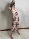Fashion Spaghetti Straps Backless Priting Ankle Length Skirt Summer Dress Party Dress Women Dress HZ0319
