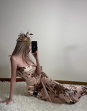 Fashion Spaghetti Straps Backless Priting Ankle Length Skirt Summer Dress Party Dress Women Dress HZ0319