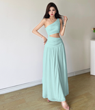 Fashion One Shoulder Pleated Long Dating Dress Summer Vacation Dress Women Dress HZ0319
