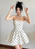 Cute A Line Strapless Polka Dots Pleated Short Dating Dress Summer Dress Party Dress Women Dress with Bowknot HZ0319
