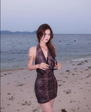 Vintage Halter V-neck Backless Print Sheath Stretch Dress Summer Dress Party Dress Women Dating Dress HZ0319