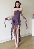 Sexy Strapless Slim Tiered Ruffle Ribbons Summer Holiday Mini Skirt Women Dating Dress HZ0319
