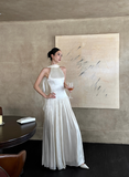 Elegant Halter Backless Pleated Ankle Length Women Birthday Party Dress Date Dress HZ0319