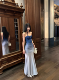 Elegant Sweetheart Neck Gradient Blue Pleated Slim Fit Waist Mermaid Maxi Dress Women Summer Dress HZ0319