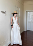 Elegant A Line Halter Lace-up with Bowknot Fold Tiered Long Skirt Women Summer Dress HZ0319