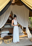 Elegant A Line Chiffon Halter V-neck Fold Slim Fit Women Summer Long Skirt Date Dress HZ0319