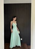 French A Line Spaghetti Straps V Neck Backless Pleated Seaside Vacation Dress Women Summer Long Dress HZ0319
