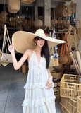 Island Style Halter Backless Tiered Pleated Beach Vacation Dress Women Summer Long Dress HZ0319