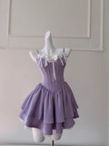 Cute Spaghetti Straps Bowknot Pleated Tiered Lace Ruffle Ballet Skirt Sweet 16 Party Dress Prom Dress Homecoming Dress HZ0319