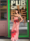 Seaside Spaghetti Straps Print Lace Pleated Ankle Long Skirt Women Summer Dress Beach Mesh Dress HZ0319