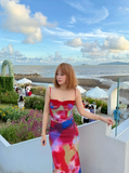 Pretty Spaghetti Straps Holiday Oil Painting Island Dress Long Skirt Women Summer Dress HZ0319
