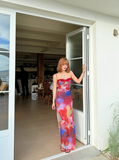 Pretty Spaghetti Straps Holiday Oil Painting Island Dress Long Skirt Women Summer Dress HZ0319