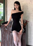 Sexy One Shoulder Pleated Lace Up Short Summer Dress Women Dress HZ0319