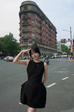Minimalist Jewel Neck Black Short Asymmetrical Summer Dress Women Date Dress HZ0319