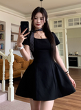 Elegant A Line Square Neck Black Short Women Dress Vacation Casual Date Dress HZ0319