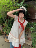 Cute Polka Dots Lace-up Pleated Ruffle Short Women Dress Sweet Dress Date Dress HZ0319
