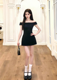 Elegant Black A Line Off the shoulder Casual Short Skirt Summer Women Date Dress HZ0319
