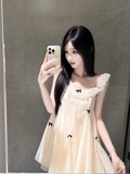 Cute Crew Neckline Lace Bowknot Short Casual Skirt Summer Women Date Dress HZ0319