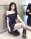 Minimalist A Line Asymmetrical Neck Backless Casual Summer Skirt Short Women Dress HZ0319