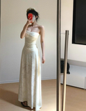 Vacation Strapless Pleated Irregular Hem Long Date Dress Women Summer Skirt HZ0319