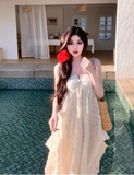 Seaside Halter Backless Ruffle Long Date Dress Women Summer Vacation Skirt HZ0319